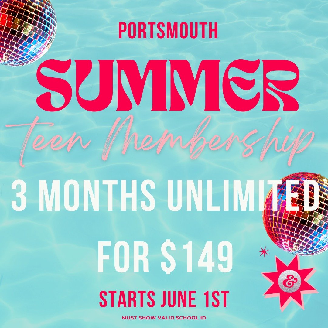 Schools out for summer (almost!) ☀️

Portsmouth, give your teen the gift of unlimited yoga and barre classes to beat the summer heat at the studio. 3 months for $149, starting June 1st. The perfect way to refresh, restore, and enjoy some summer movem
