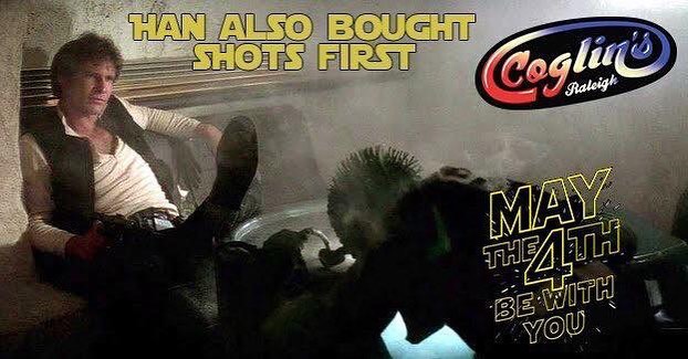 It's Star Wars Day! Looking for a wretched give of scum and villainy? Well that's not us really. Looking for a dance party? Come on down.