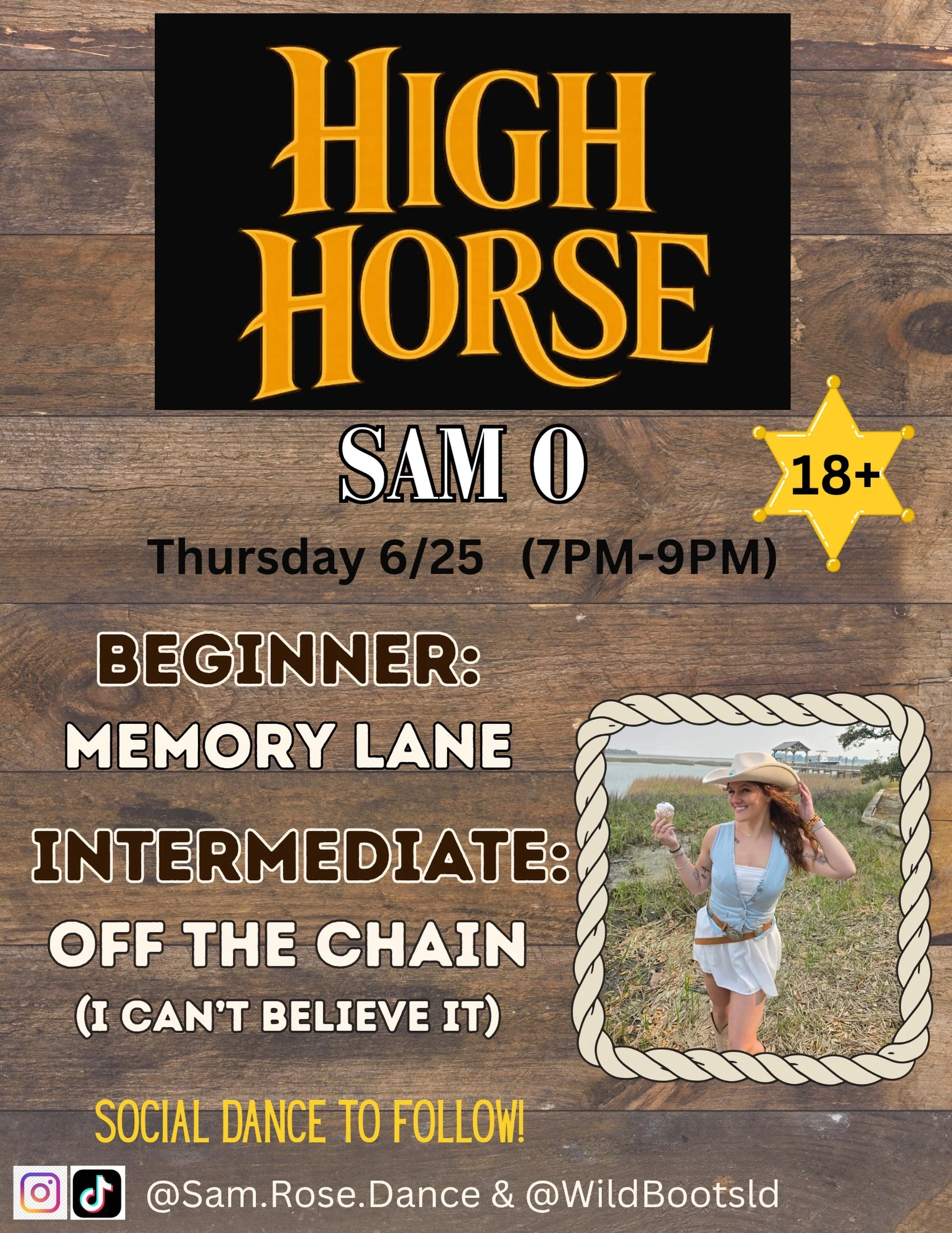 Get your Thursday steps in with line dance lessons from Sam O. tonight at High Horse! Both beginner and intermediate classes are 18+ tonight and as always there will be a social dance to follow.