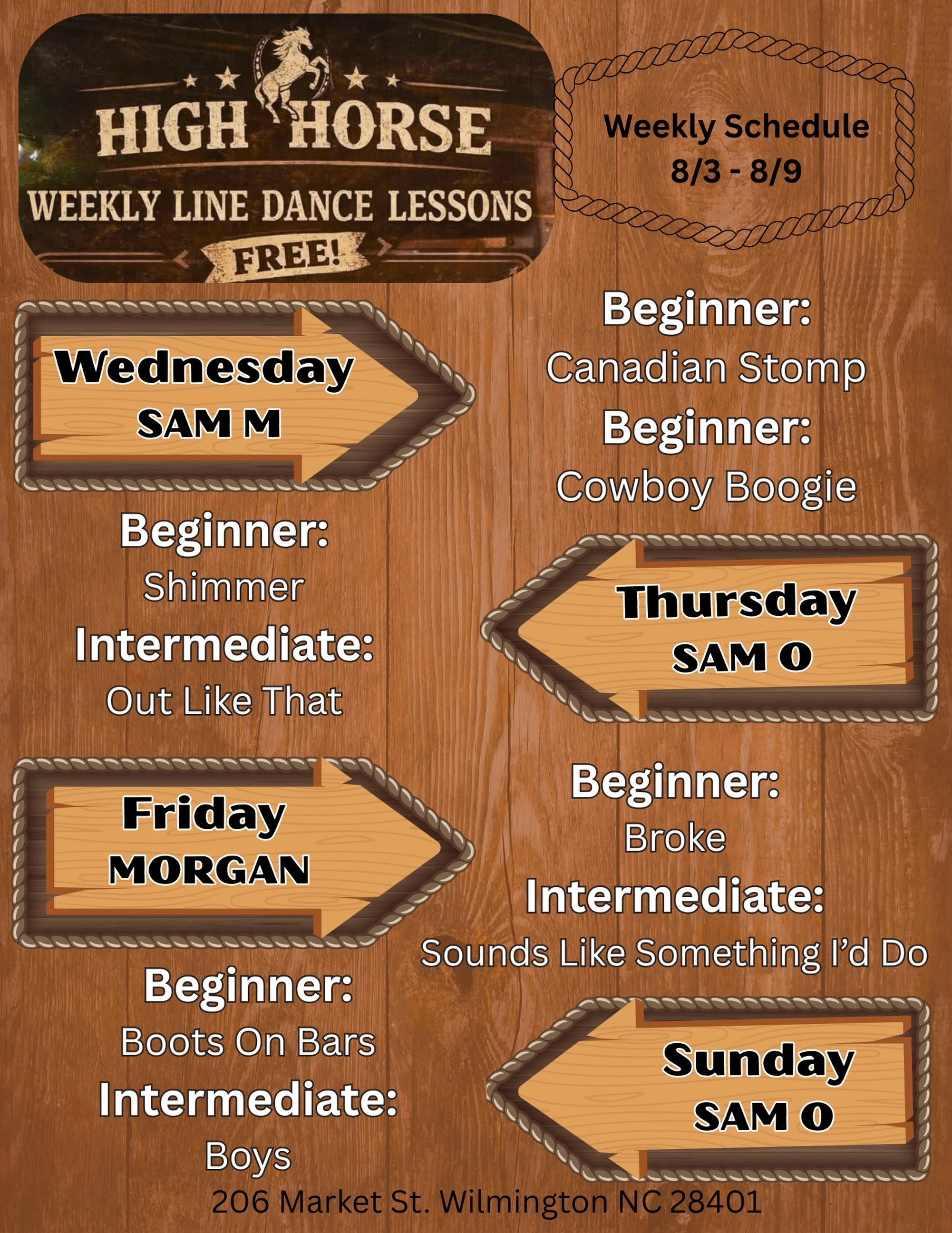 Check out this week&rsquo;s line dance lesson schedule at High Horse! Which lesson are you most excited for?