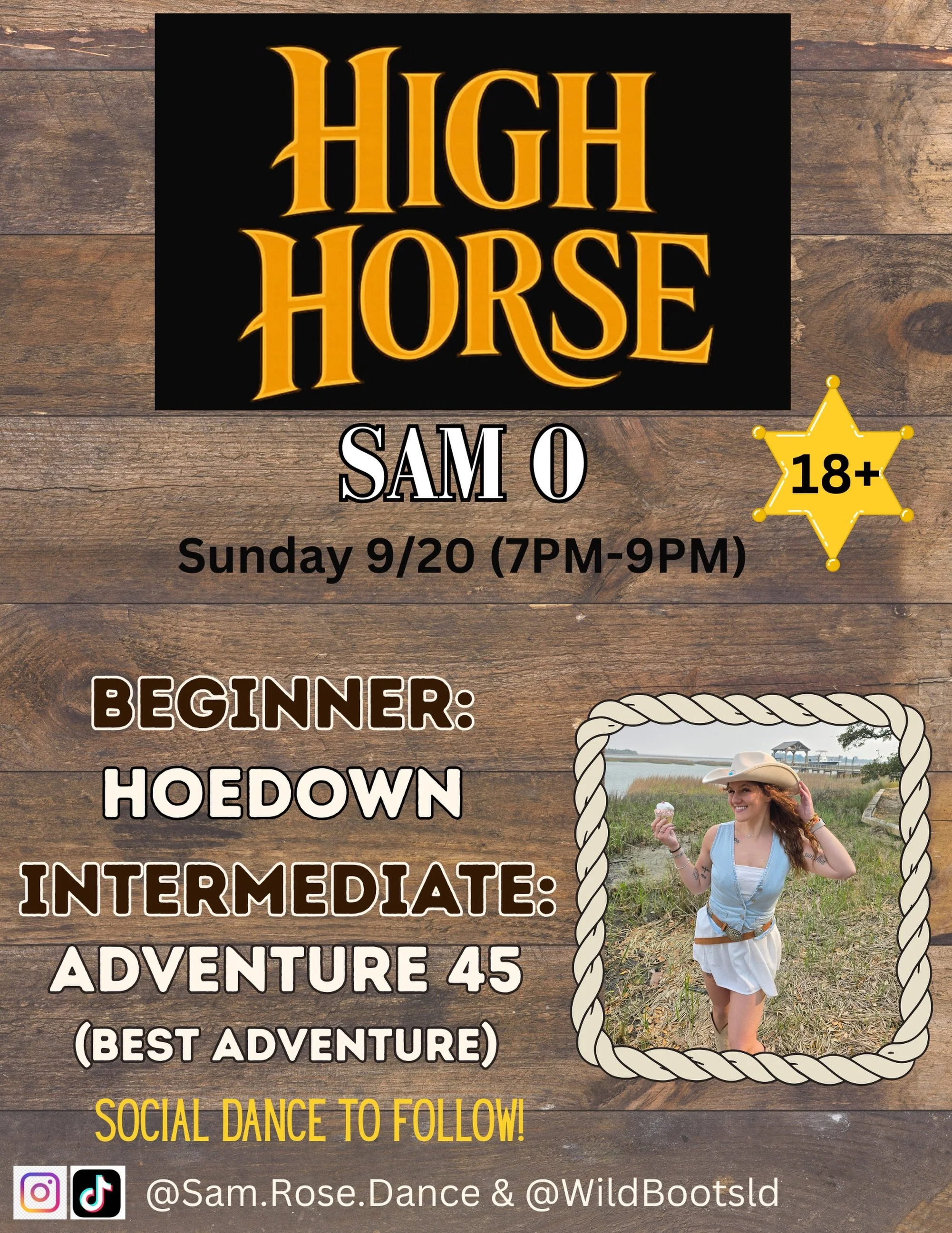 Happy Sunday! Don&rsquo;t miss out on beginner and intermediate line dance lessons with Sam O. tonight at High Horse.