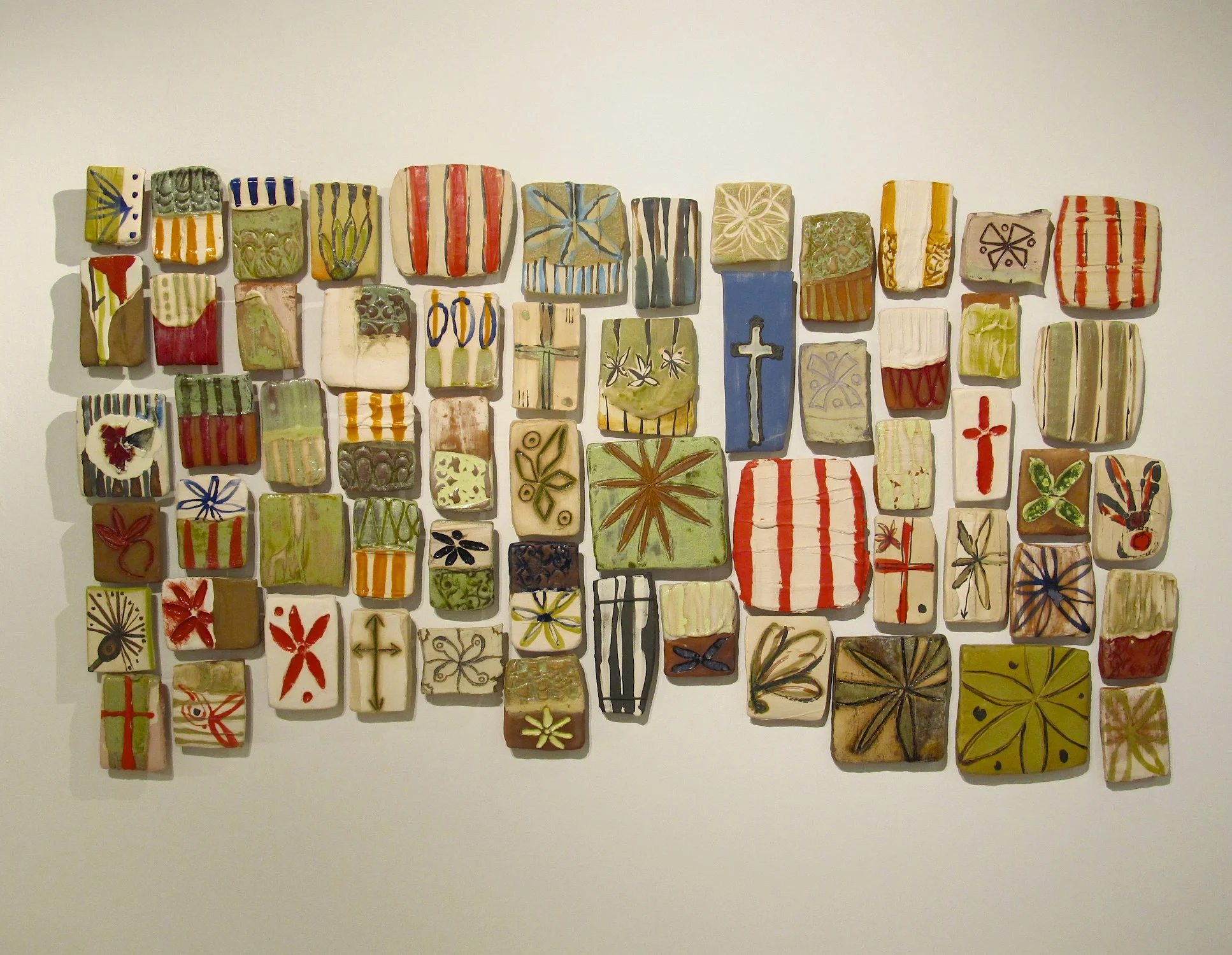 Pieced Tile Quilt: ‘antebellum recollection № 2’, 3.5' x 5.8' (dimensions variable) terra cotta, stoneware, glass, colored slip, glaze, 2012