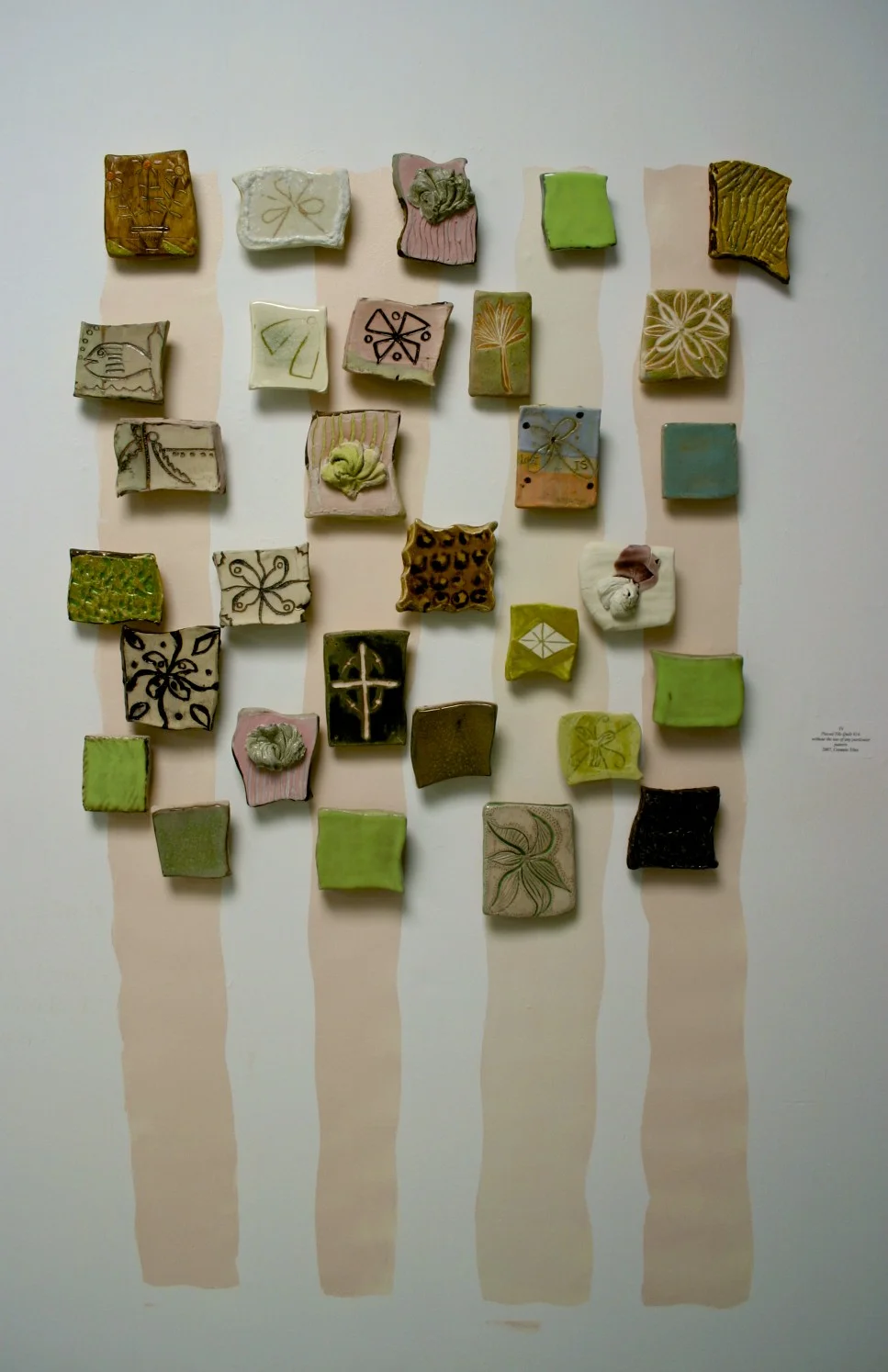 Pieced Tile Quilt #14: ‘without the use of any particular pattern', stoneware, porcelain, glass, colored slip, glaze, paint, cone 6 ox., cone 10 red., 4.5' x 3.5' (dimensions variable) 2007