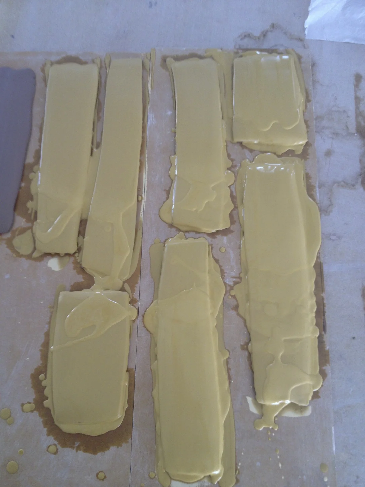 ...yellow ochre slip on long/strip tiles.....