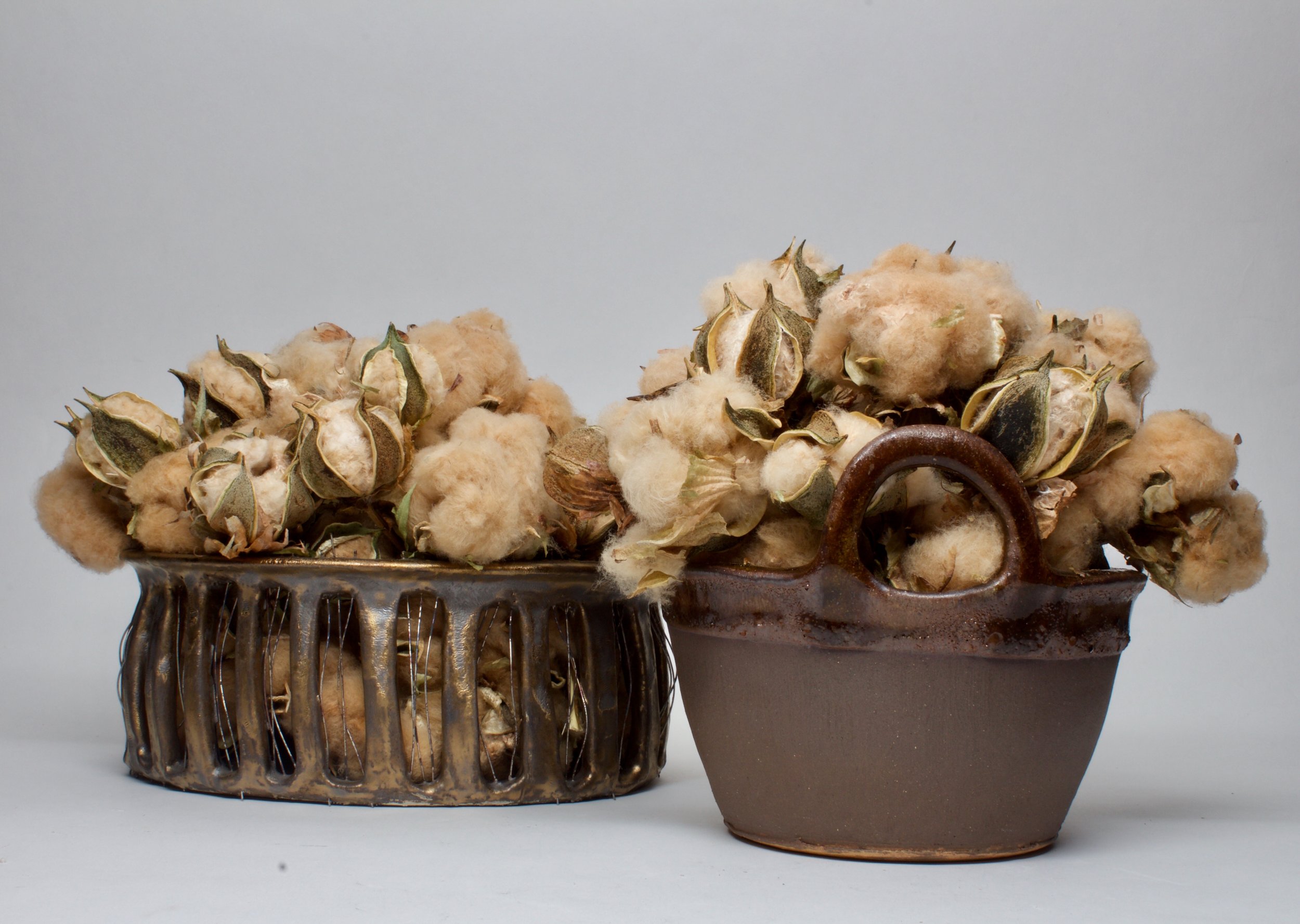 from seed to hand, mine’, Stoneware, Porcelain, Black Clay Slip, Kanthal Wire, Sea Island Cotton, Cone 6 Oxidation, 2018 - Chotsani Elaine Dean