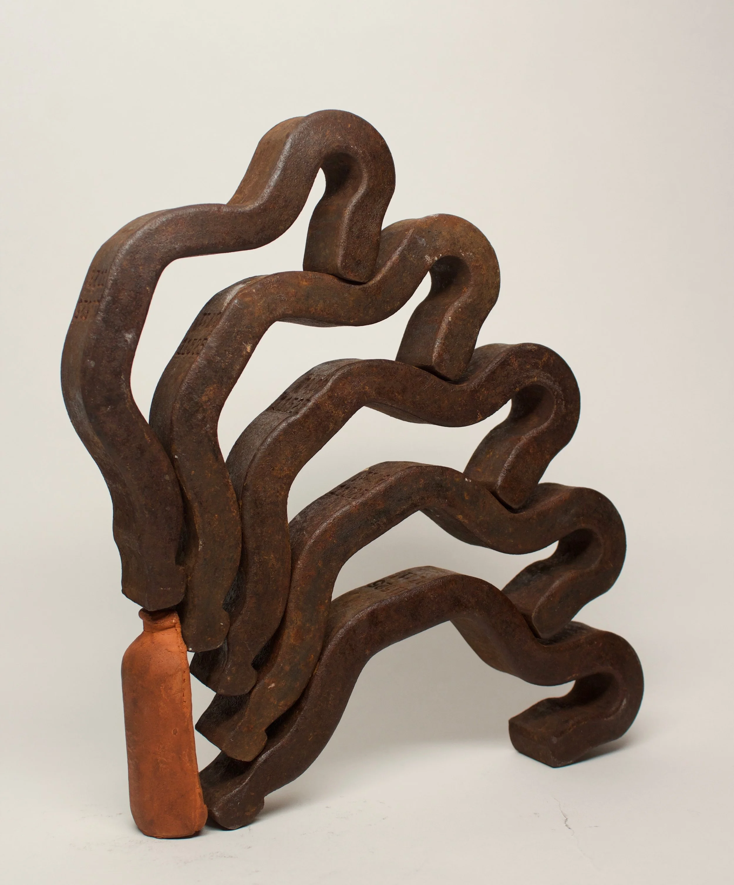 Sculpture 2 Student Work - Mixed Media - Earthenware (press mold cast form of bottle), Found Object