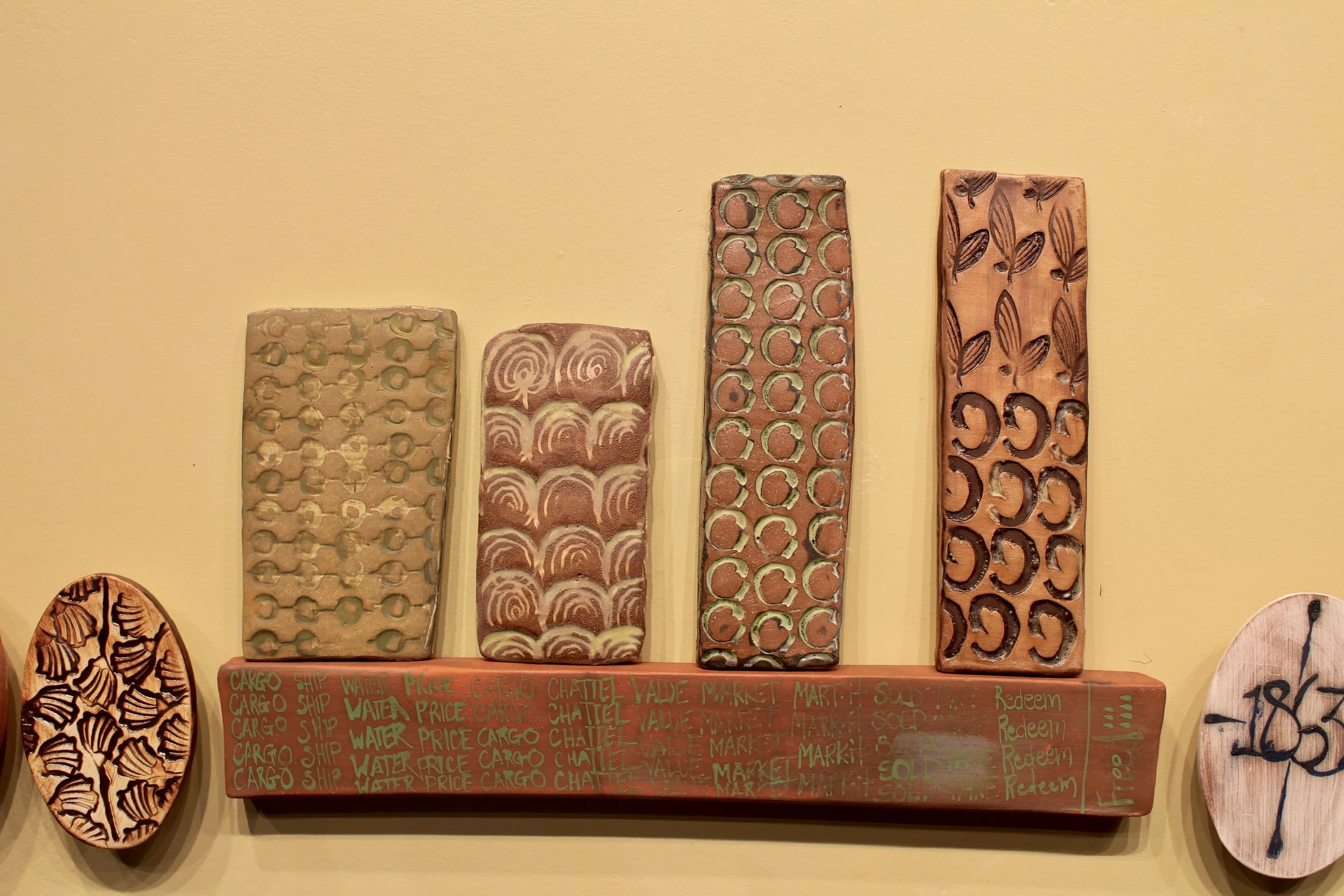 Detail - Coded Timeline: ‘all the resourcefulness of Elleanor Eldridge (1785-1865), Stoneware, Earthenware, Cone 04 Oxidation, Cone 6 Oxidation, Cone 10 Reduction, 2018 - Chotsani Elaine Dean