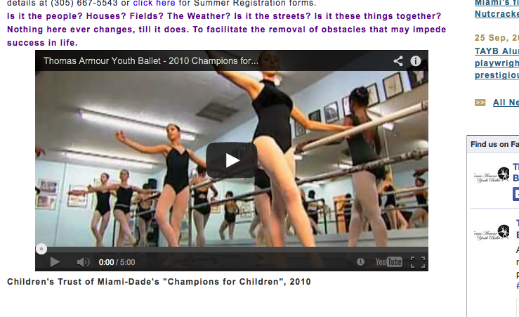 Screen shot from the Thomas Armour Youth ballet website.