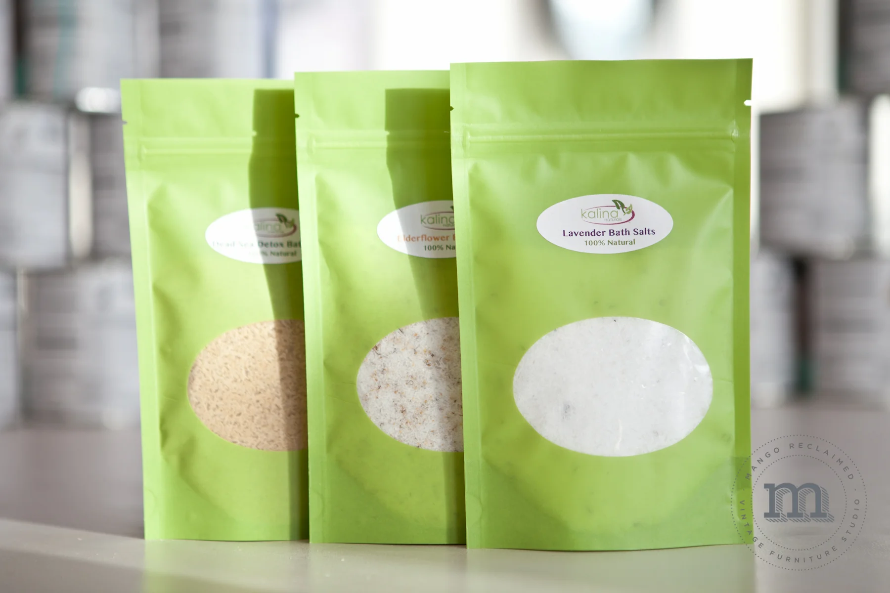 100% natural bath salts are $8/bag.