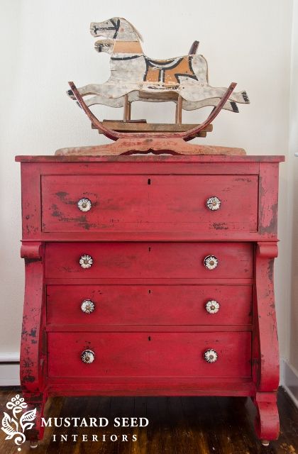What would a red roundup be without this beautiful feature dresser by Marian (aka: Miss Mustard Seed)! See more here .