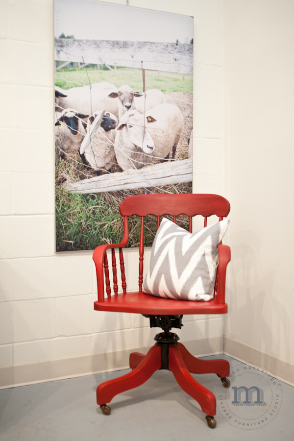 Speaking of Tricycle red - here is a milk painted chair painted by yours truly. See more here .