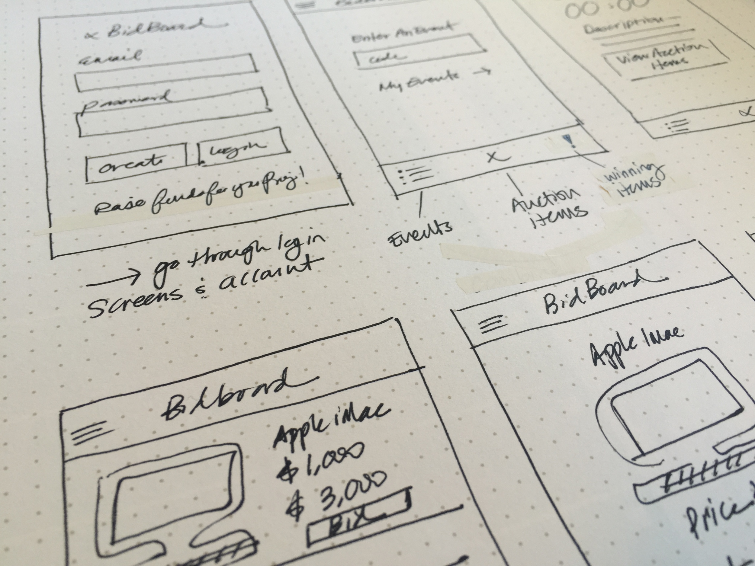 Bid Board App Creative Direction Sketches - KLN Design