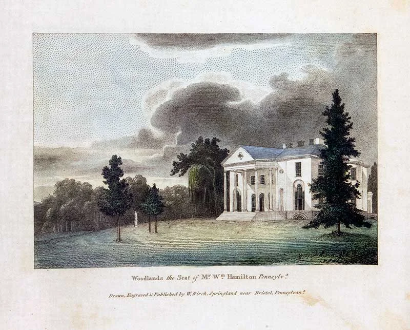 William Russell Birch (1755-1834). "Woodlands, the Seat of Mr. Wm. Hamilton, Pennsylvania," from Country Seats of the United States, 1808.