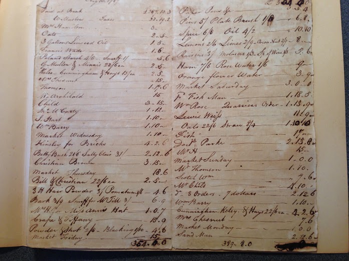 The Woodlands Household Accounts , George Smith Collection at The Historical Society of Pennsylvania. (click to enlarge)