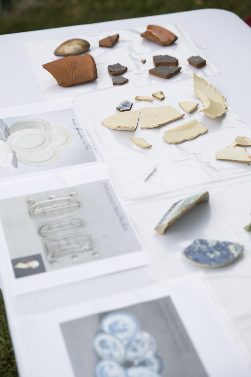 Artifacts found during excavation on display at The Woodlands annual benefit. Pictured from top: redware, 18th century creamware, and Chinese export porcelain. Photo: Ryan Collerd