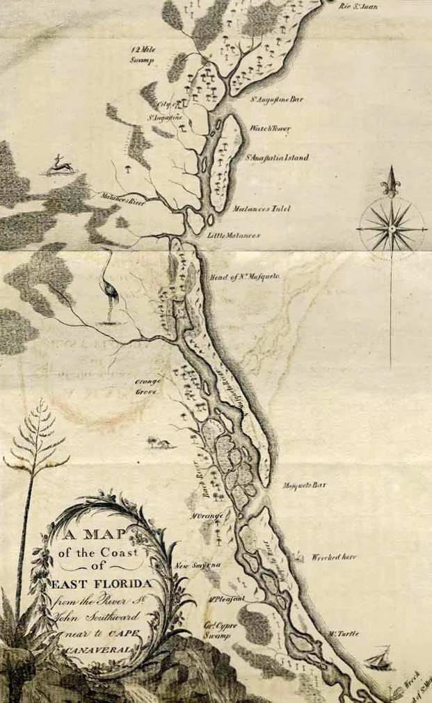 A Map of the Coast of East Florida drawn by William Bartram for Travels. (Image: J ohn Bowman Bartram Special Collections Library)