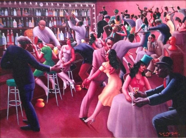 One of my most favorite paintings depicting dance is Nightlife by the African-American artist Archibald Motley.  Some background on the artist:
Archibald John Motley, Jr. (1891-1981), was born in New Orleans and lived and worked in the first half of 