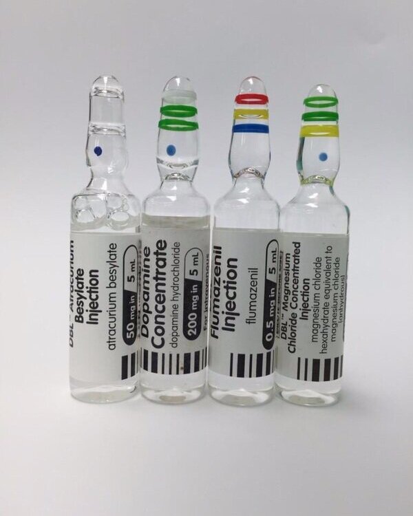 A series of medicine bottles.