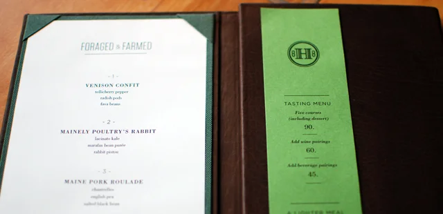 The typography is a mix of old and new. Late 1800's Bodoni pairs with the modern minimalism of H&FJ's Tungsten. Touches of Gotham typographically tie Hugo's design to that of Eventide next door.