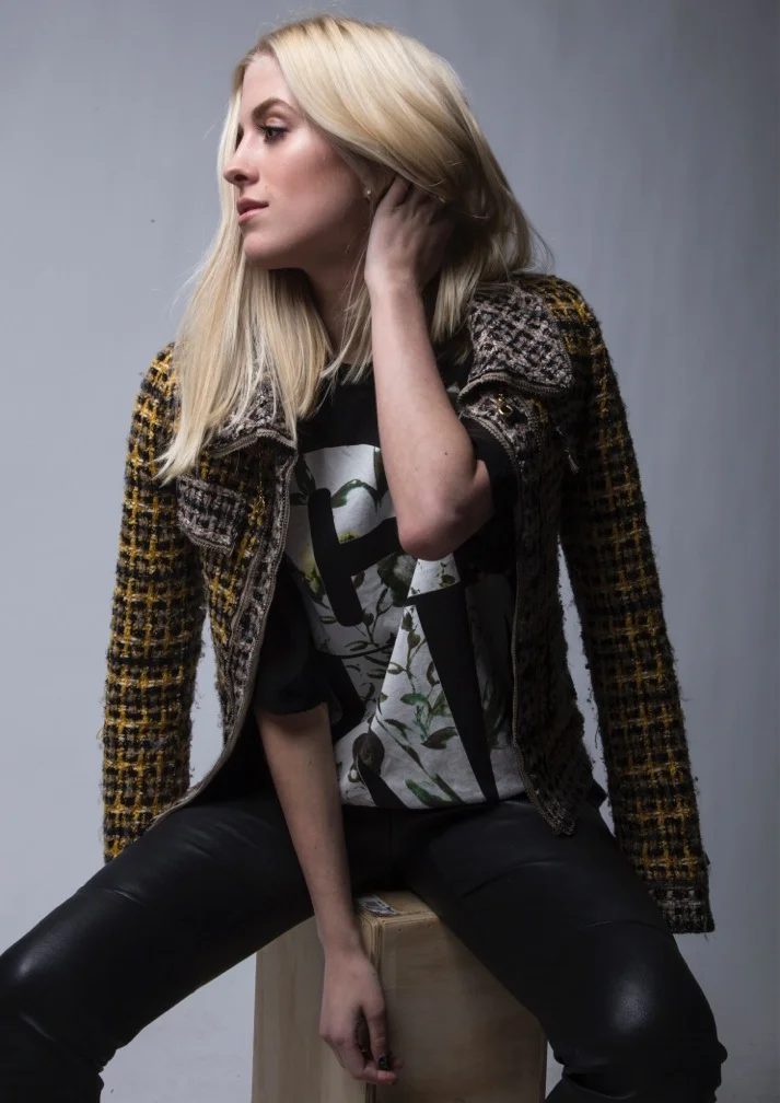 Jacket: Oscar de la Renta, similar here, T-shirt: 3.1 Phillip Lim, similar here, Leather Leggings: Theory, similar here,  Boots: Zara, similar here. 