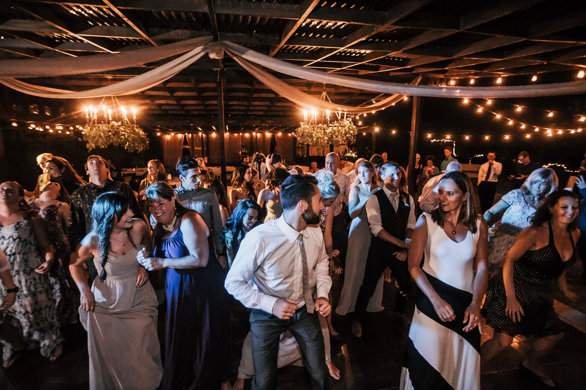 Guests enjoy some dancing at this Quail Haven Farm reception.