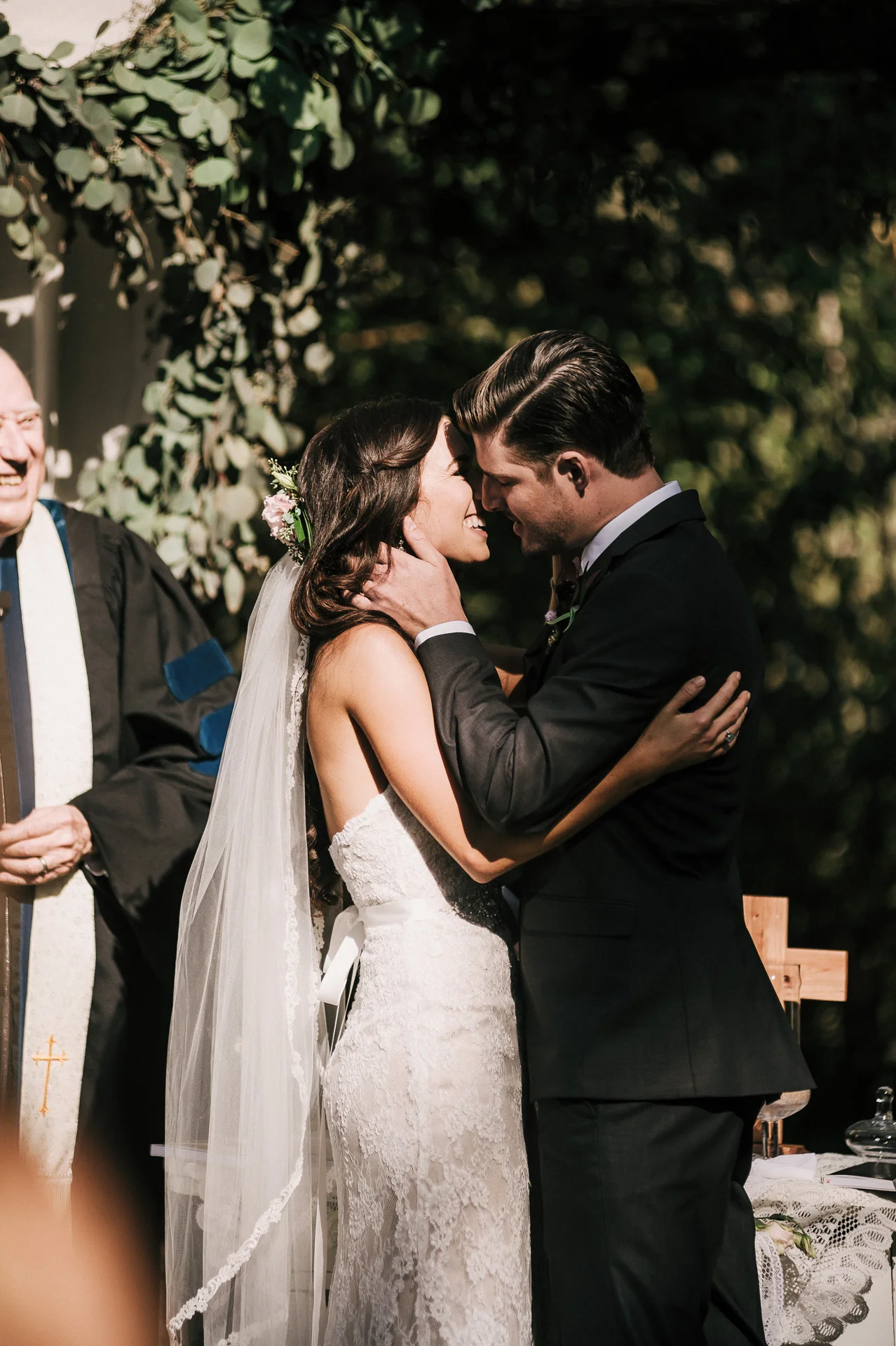 First kiss for bride and groom