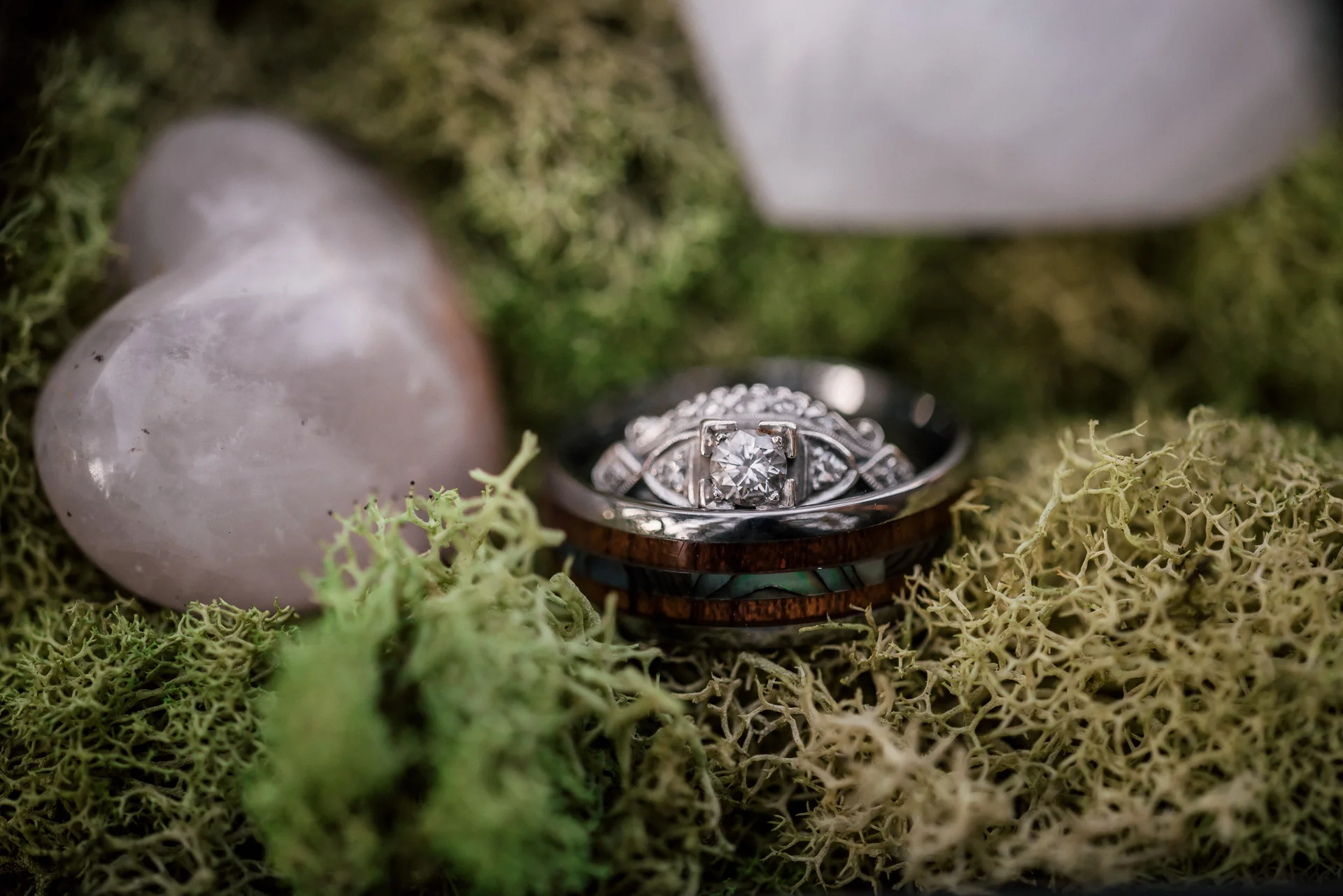 mossy wedding ring detail shot