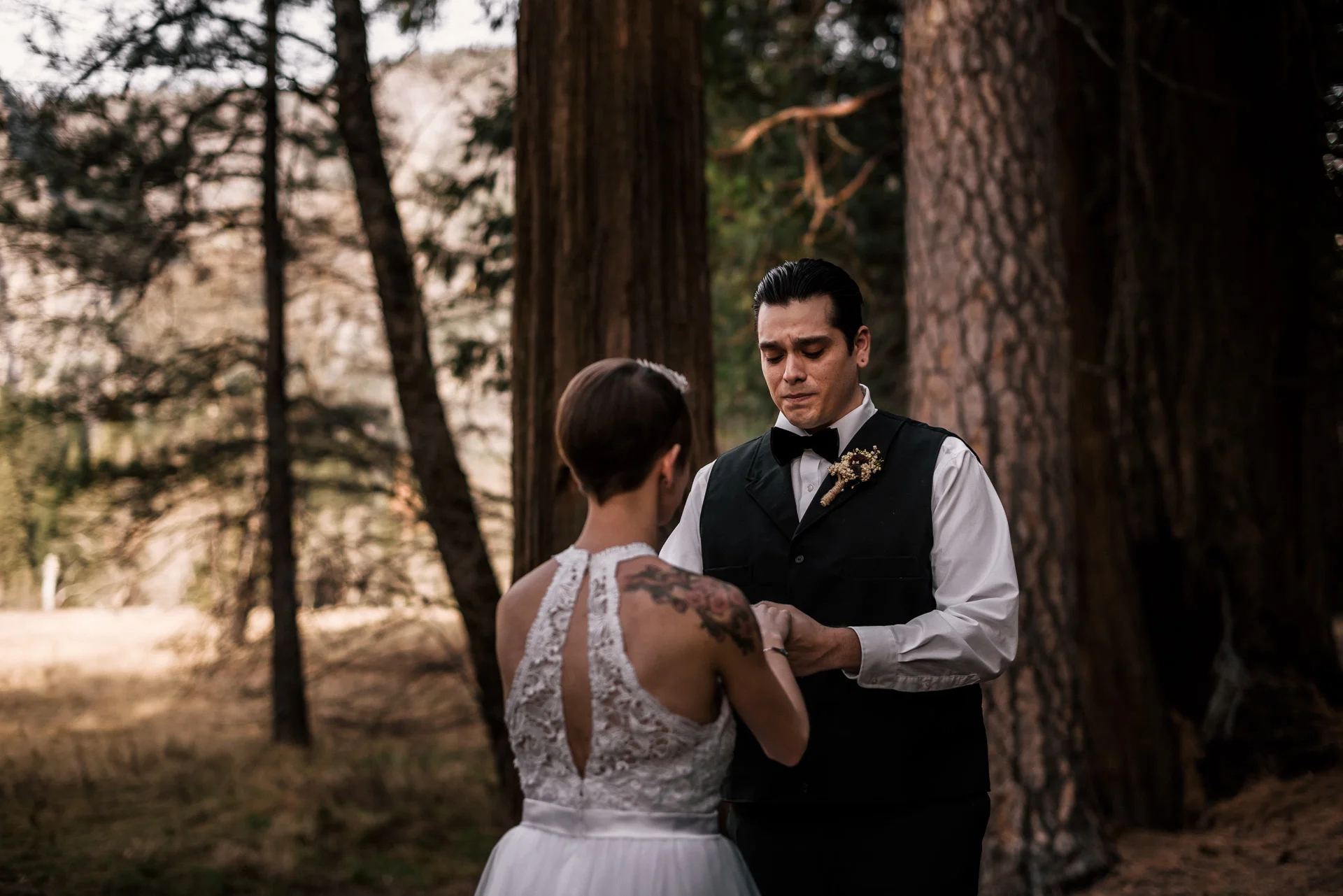 Yosemite elopement photographer captures groom's tears as he states his vow