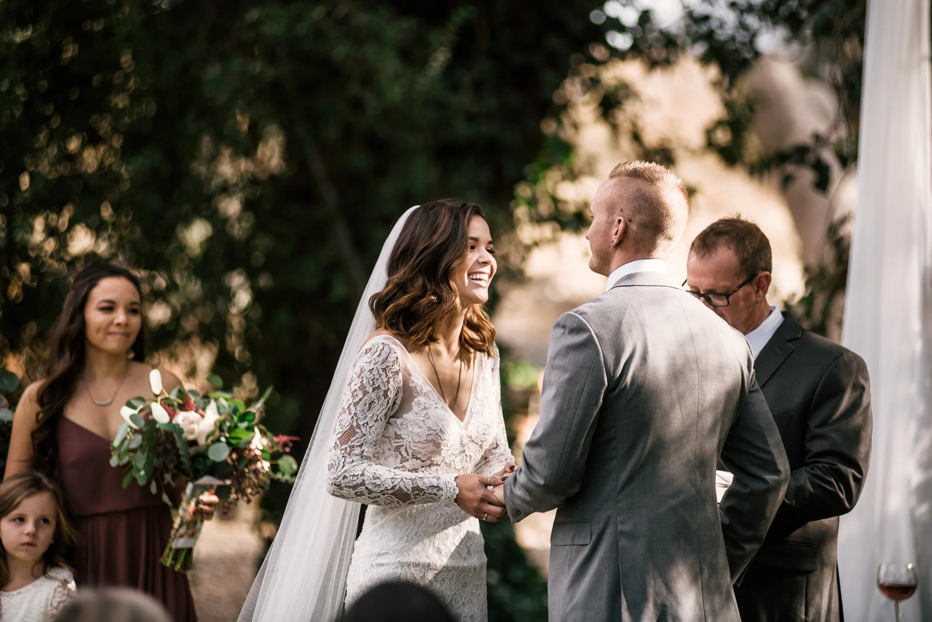 groom makes bride laugh at rustic pymm ranch wedding venue in winchester california