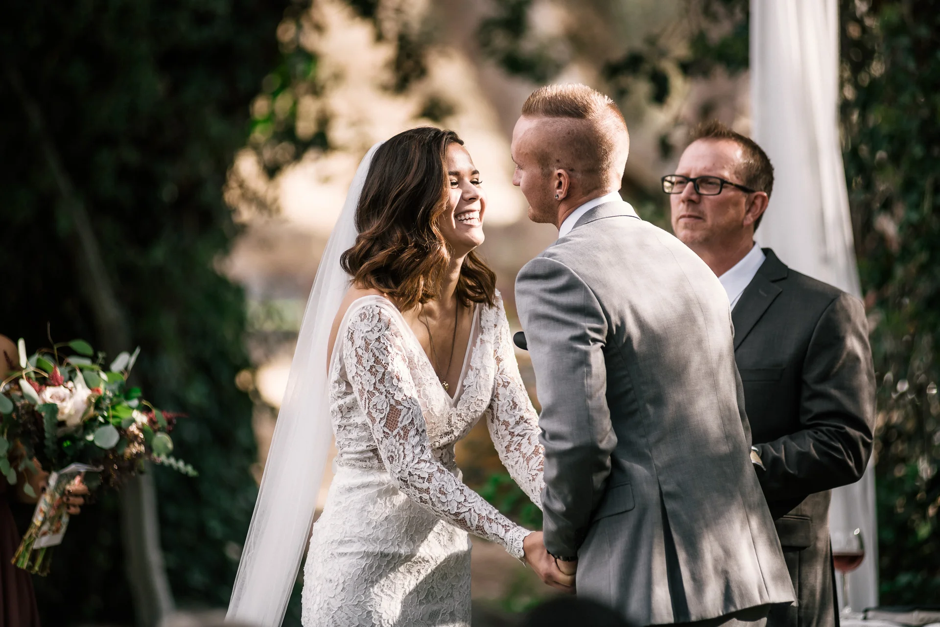 almost time for the first kiss at rustic pymm ranch wedding venue in winchester california