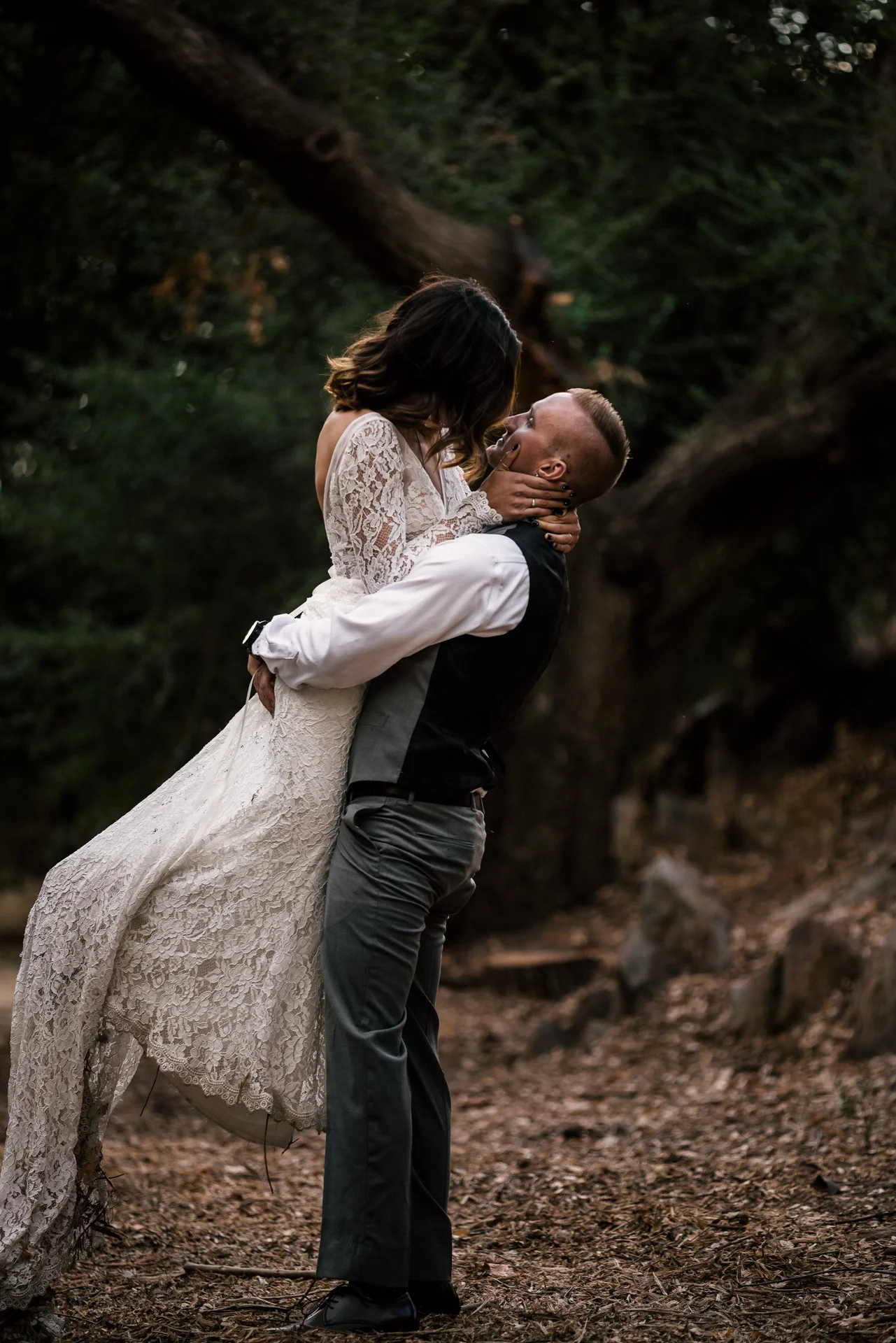 romantic kiss at rustic pymm ranch wedding venue in winchester california