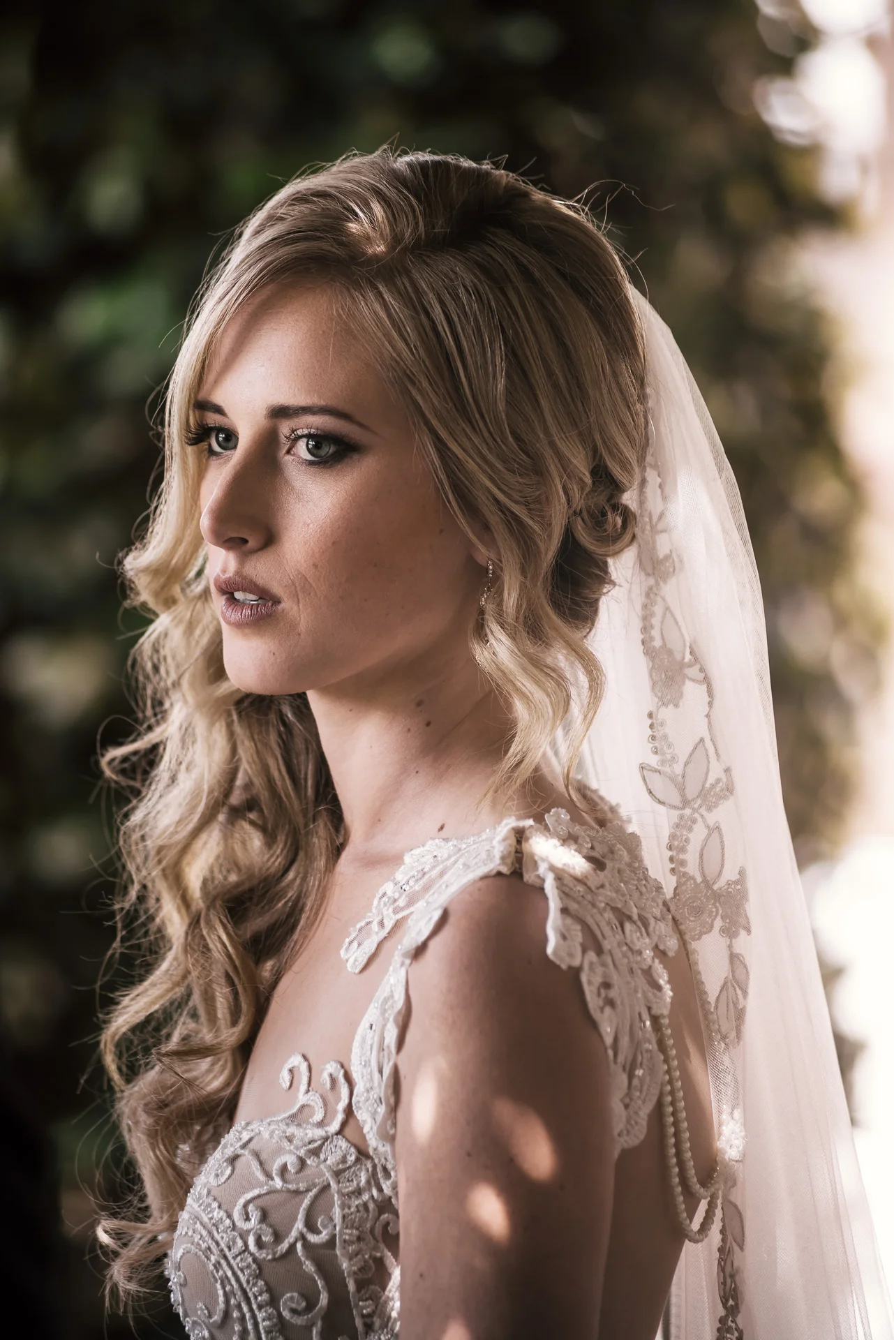 portrait of the bride during first look at the Twin Oaks Golf Course in San Marcos, San Diegos premier wedding venue