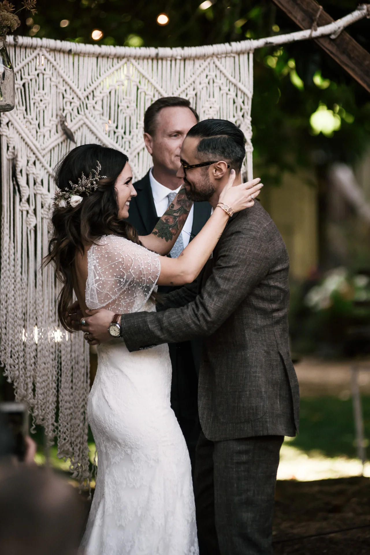moment just before the first kiss shot by wedding photographer at the charming St. George Hotel in Volcano California
