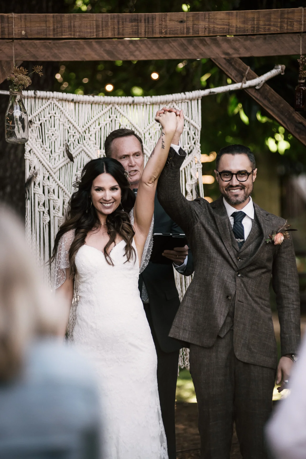 couple celebrates being married shot by wedding photographer at the charming St. George Hotel in Volcano California