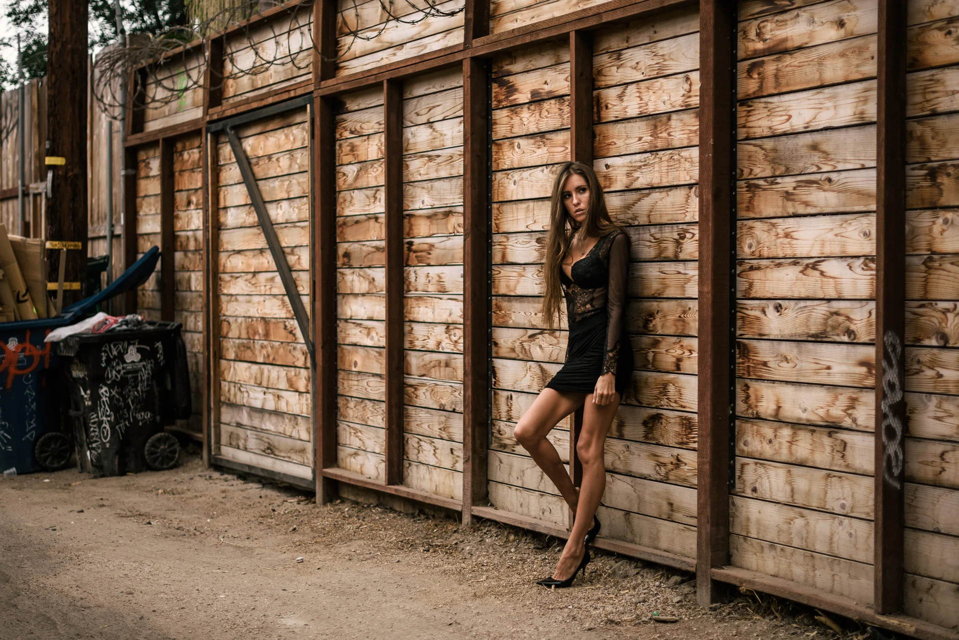 The Hungarion Brunette Lingerie as outerwear fashion photoshoot in Venice Beach California