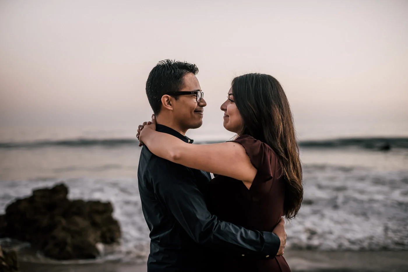 One of the best engagement locations in Southern California, El Matador State Beach in Malibu. This couple picked a wonderful spot, and the sunset was absolutely perfect for photography.