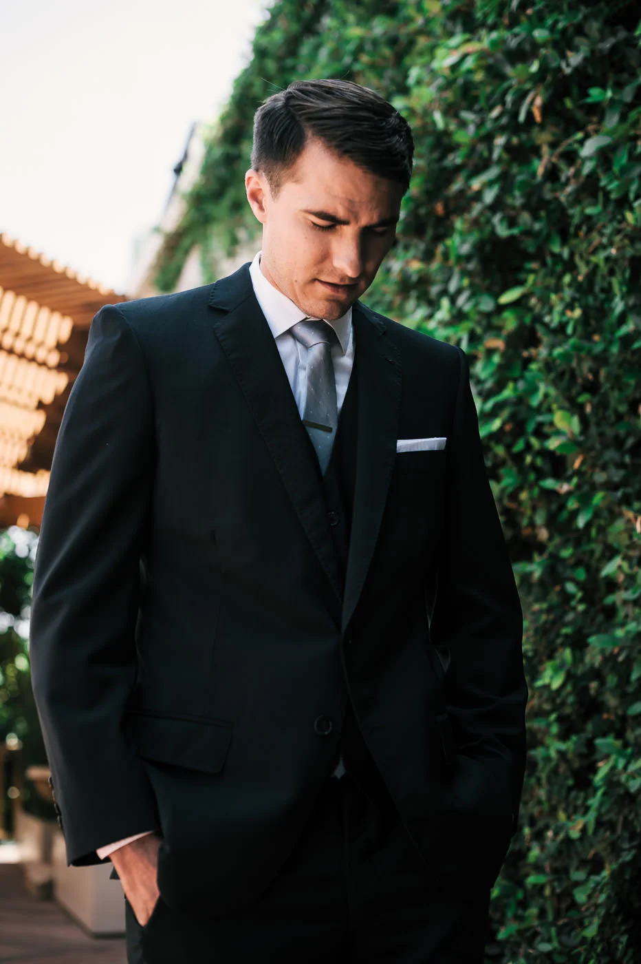 Emotions run high as this groom waits to see his bride for the first time at their first look before the wedding in Temecula.