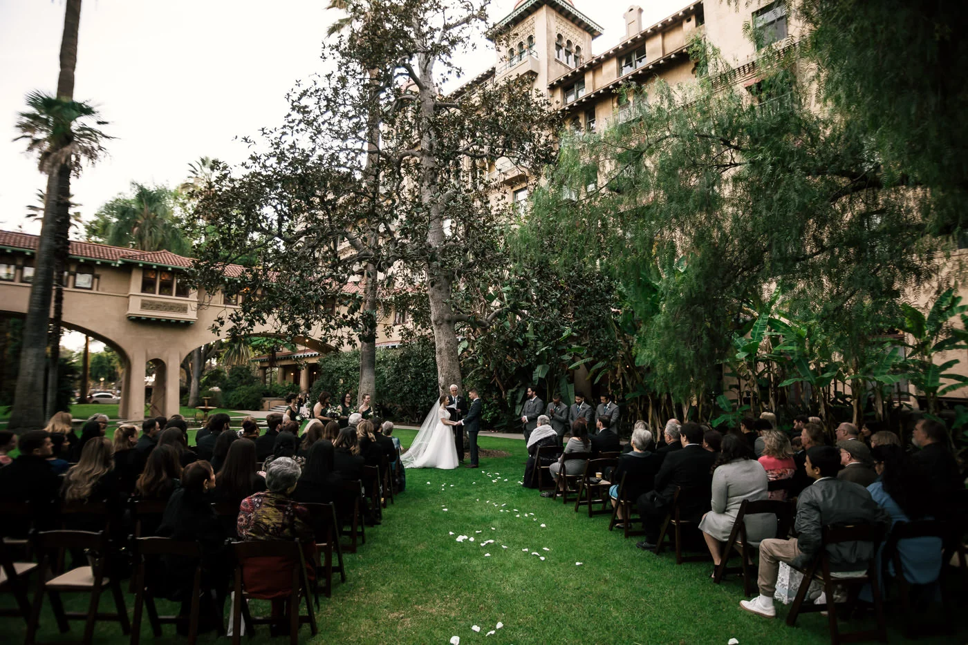 Wedding in Pasadena with the Castle Green in the background.