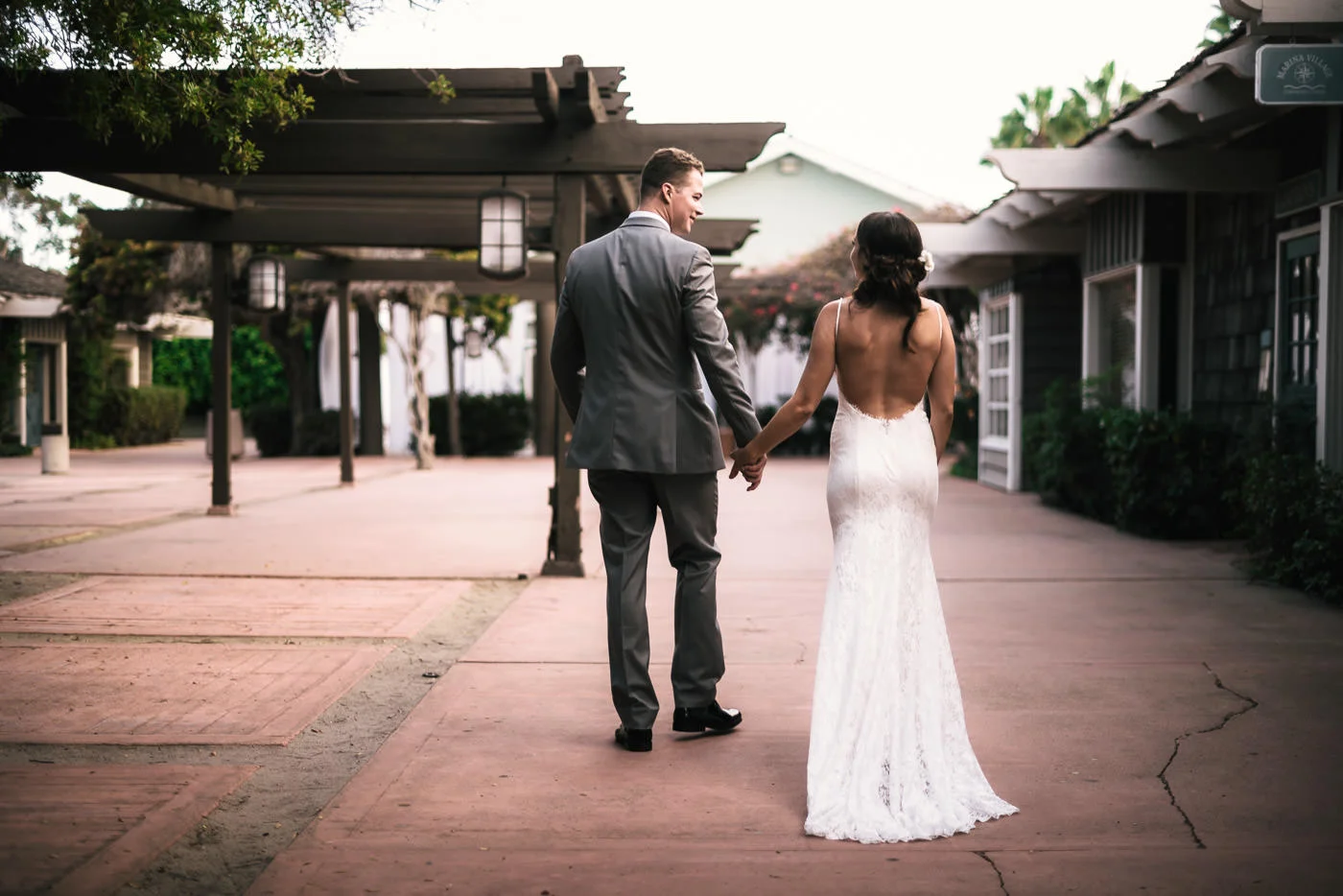 Bride and groom head off together to their reception.