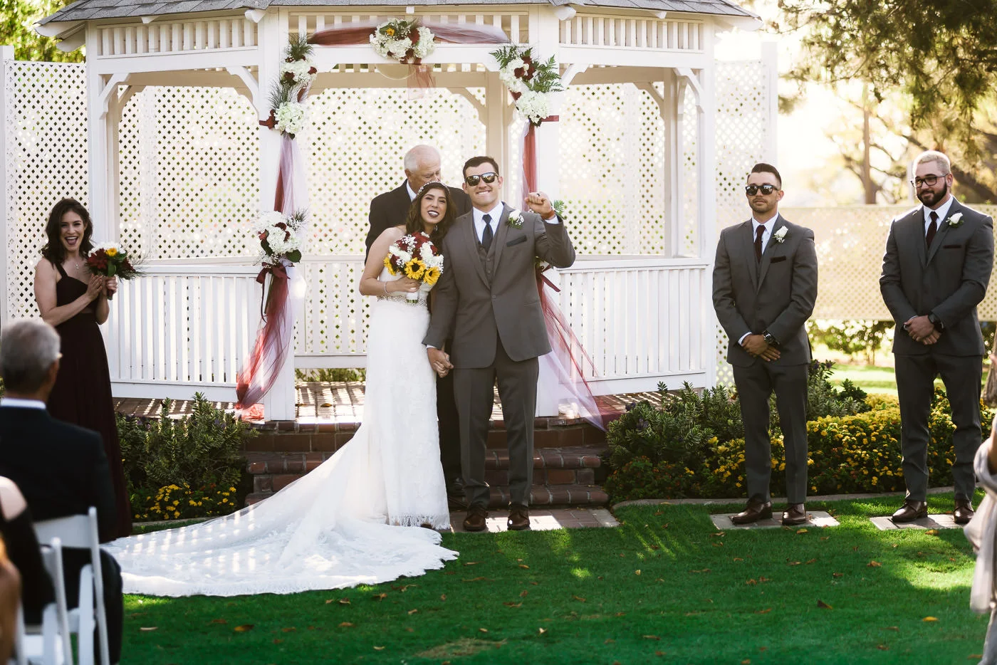 Just married couple celebrates their marriage.