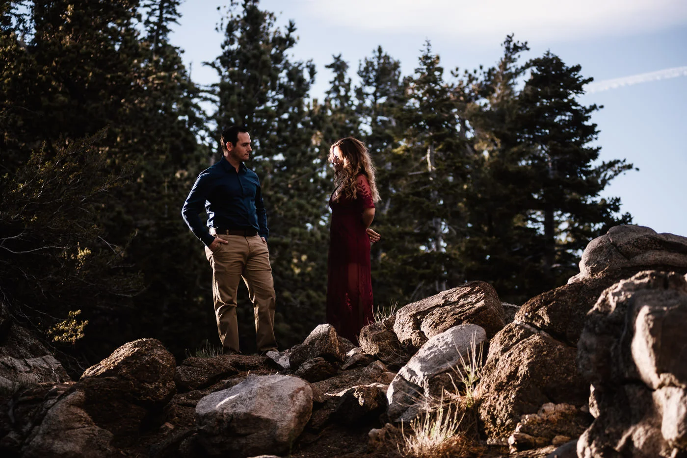 Couple looks each other over on the granite boulders of Mt. San Jacinto.