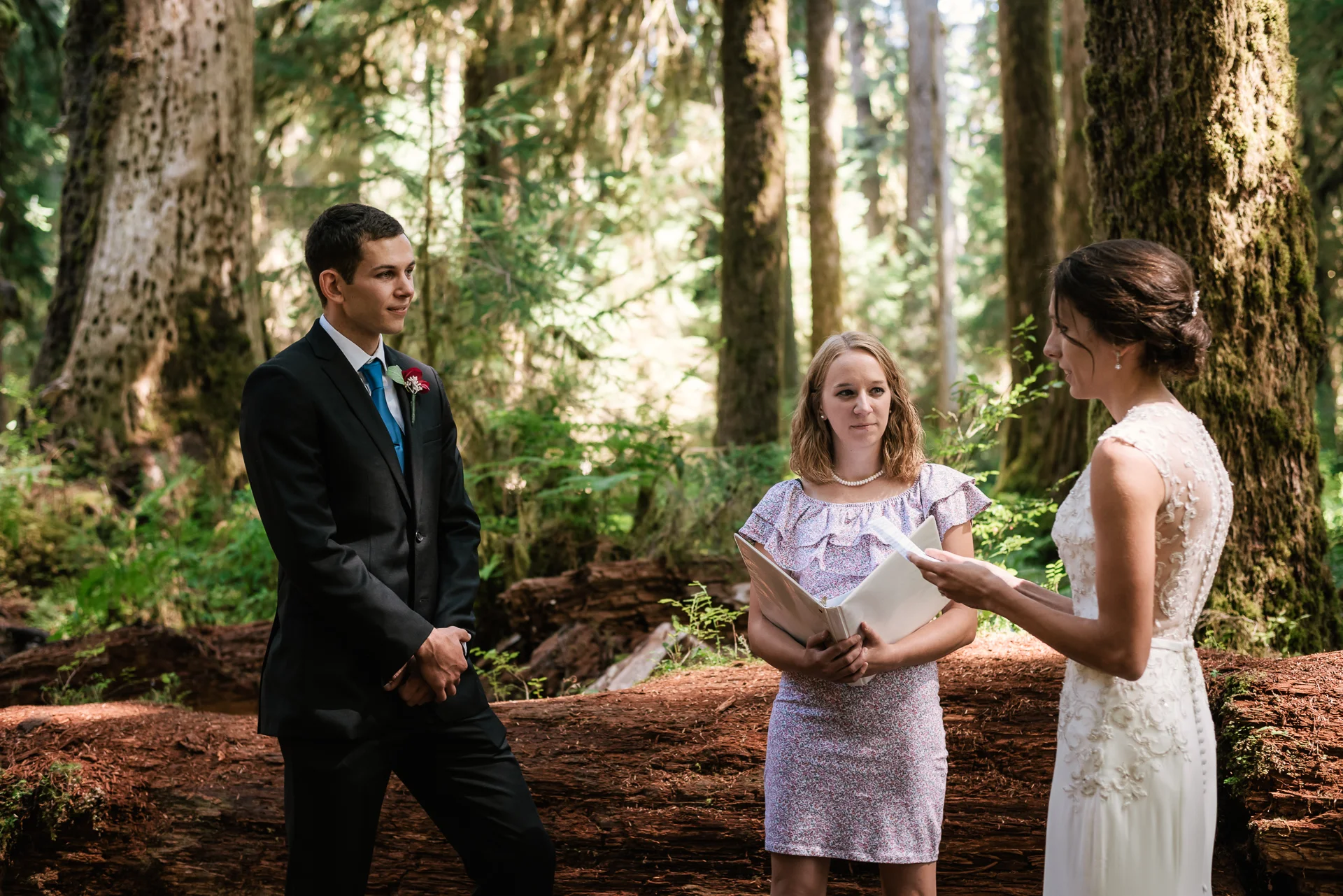 Touching marriage vows from these two lovebirds during their Hoh Rainforest elopement.