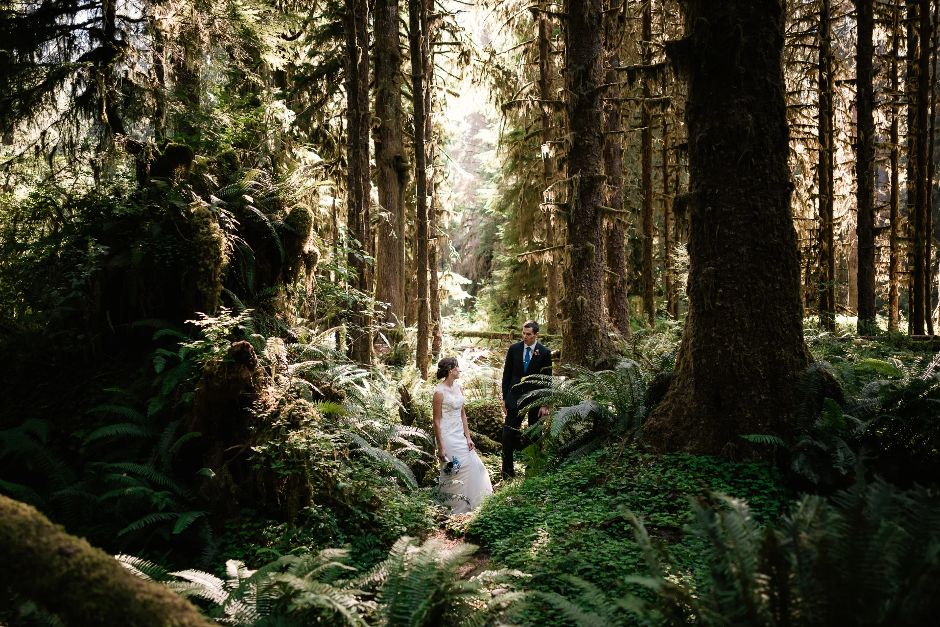 Best place to elope in the Pacific Northwest, Hoh Rainforest in Olympic National Park.