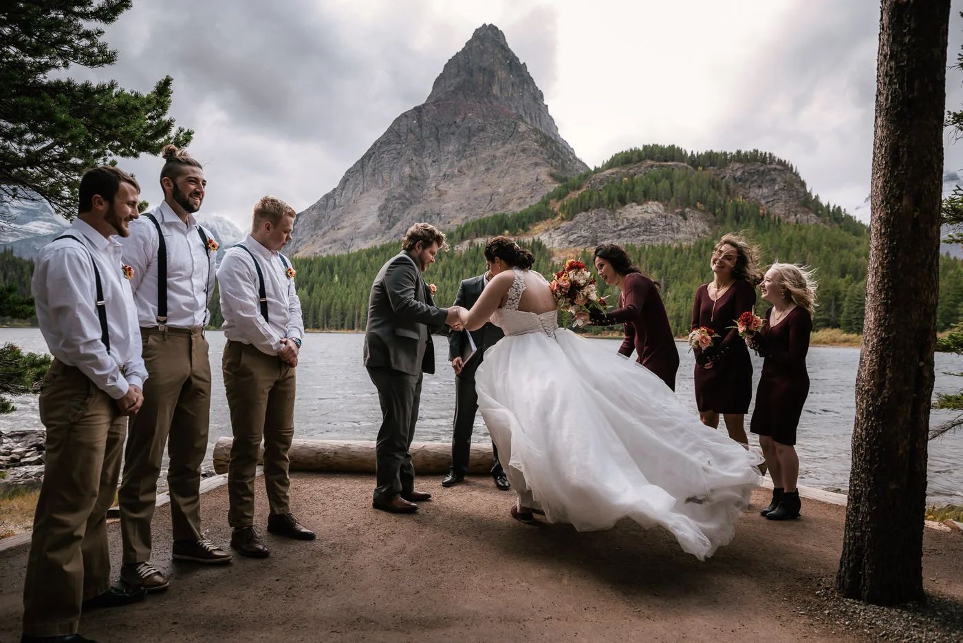 Lakeside elopement ceremony in Glacier National Park.