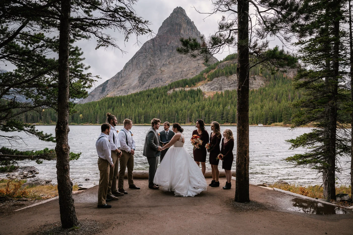 Intimate wedding ceremony in Many Glacier.