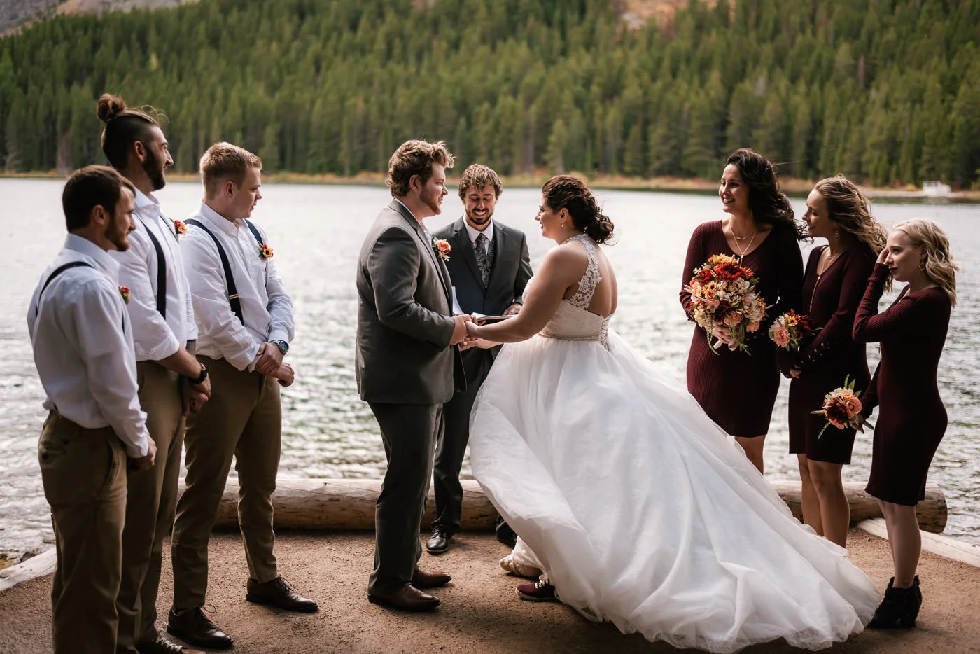Montana elopement photographer captures magical lakeside wedding ceremony.