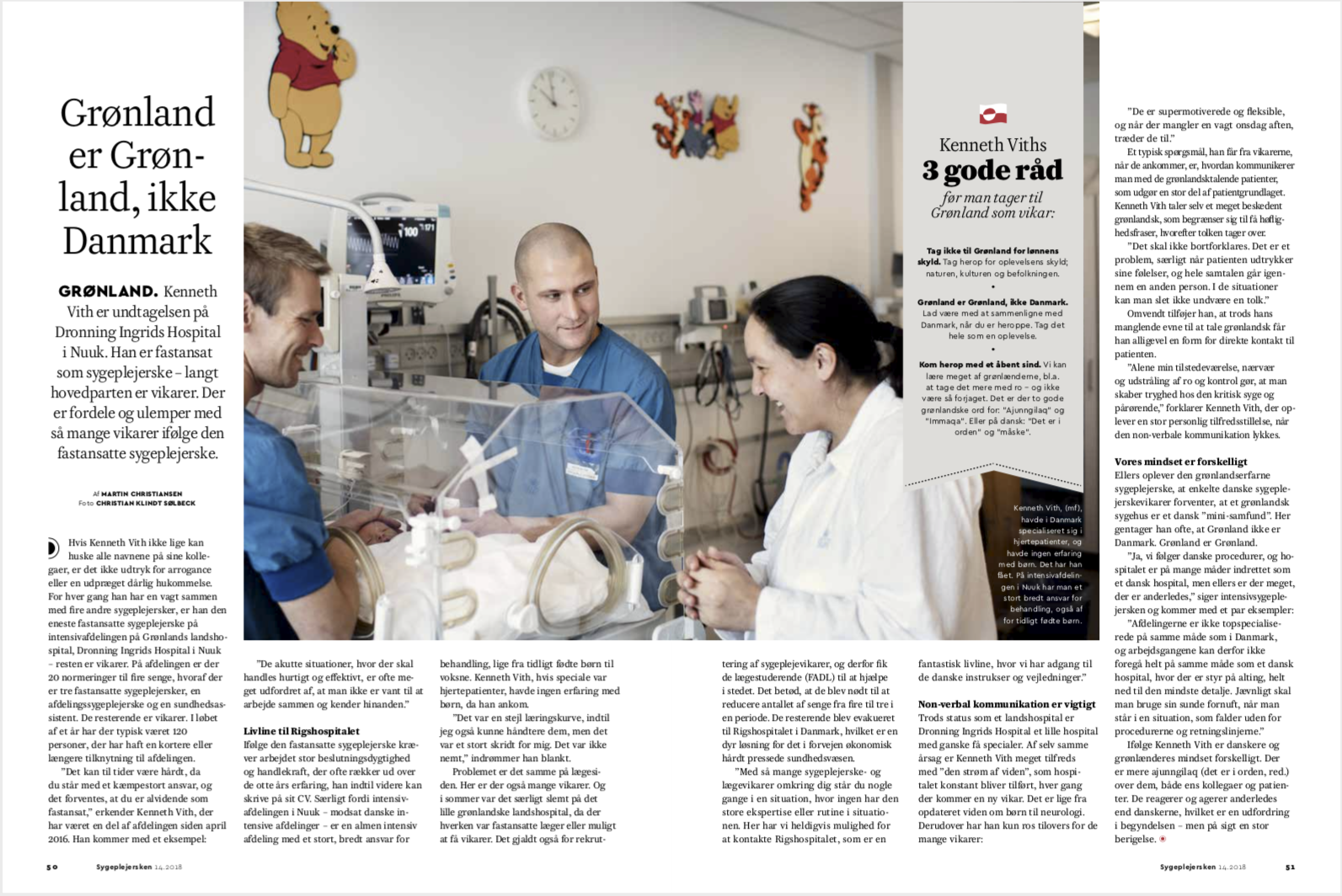 Sygeplejerske Kenneth Vith, Dronning Ingrids Hospital, Nuuk, for Fagbladet Sygeplejersken.