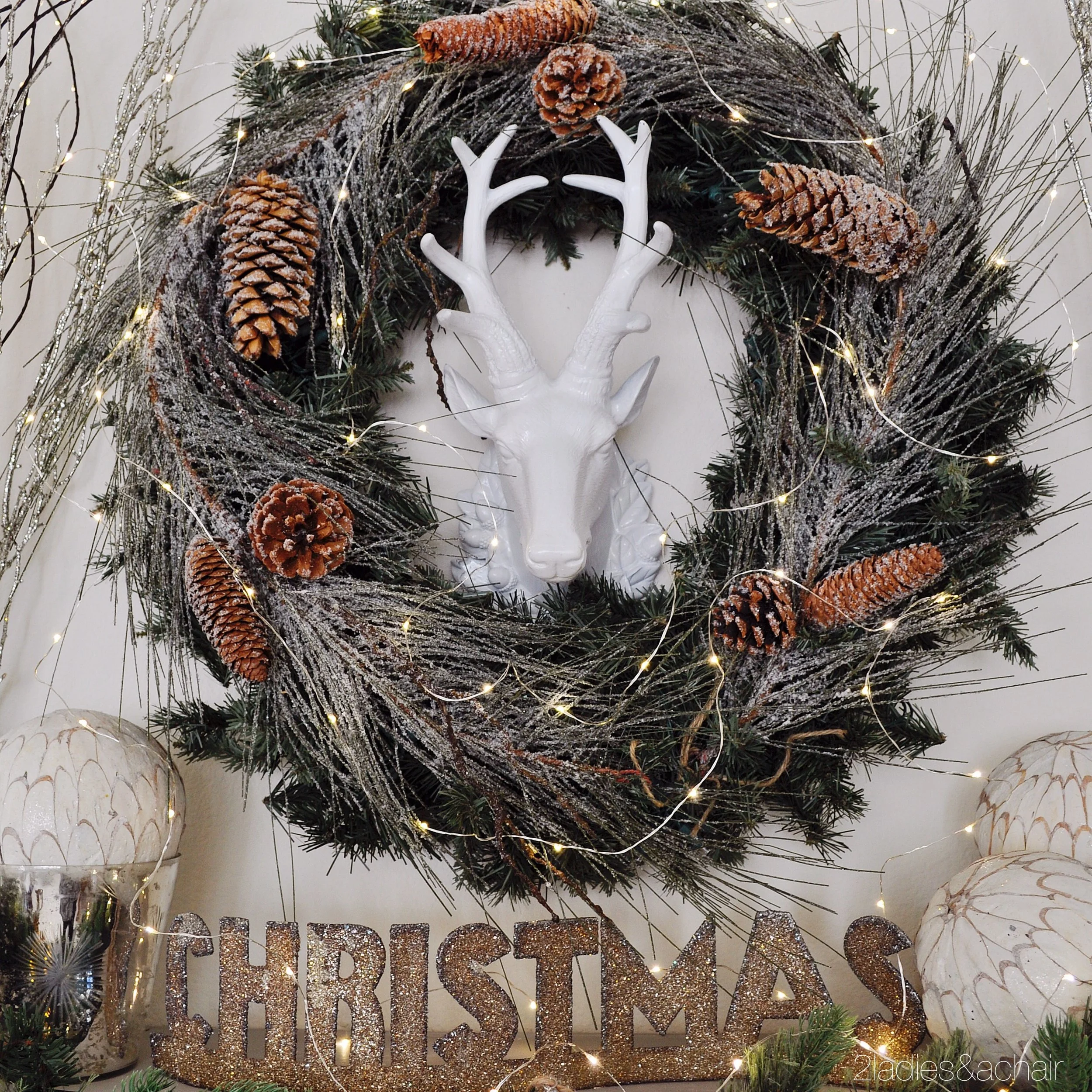 I love this deer head. It is perfect here above the mantel for this theme. The rest of the year I have it hanging somewhere else.