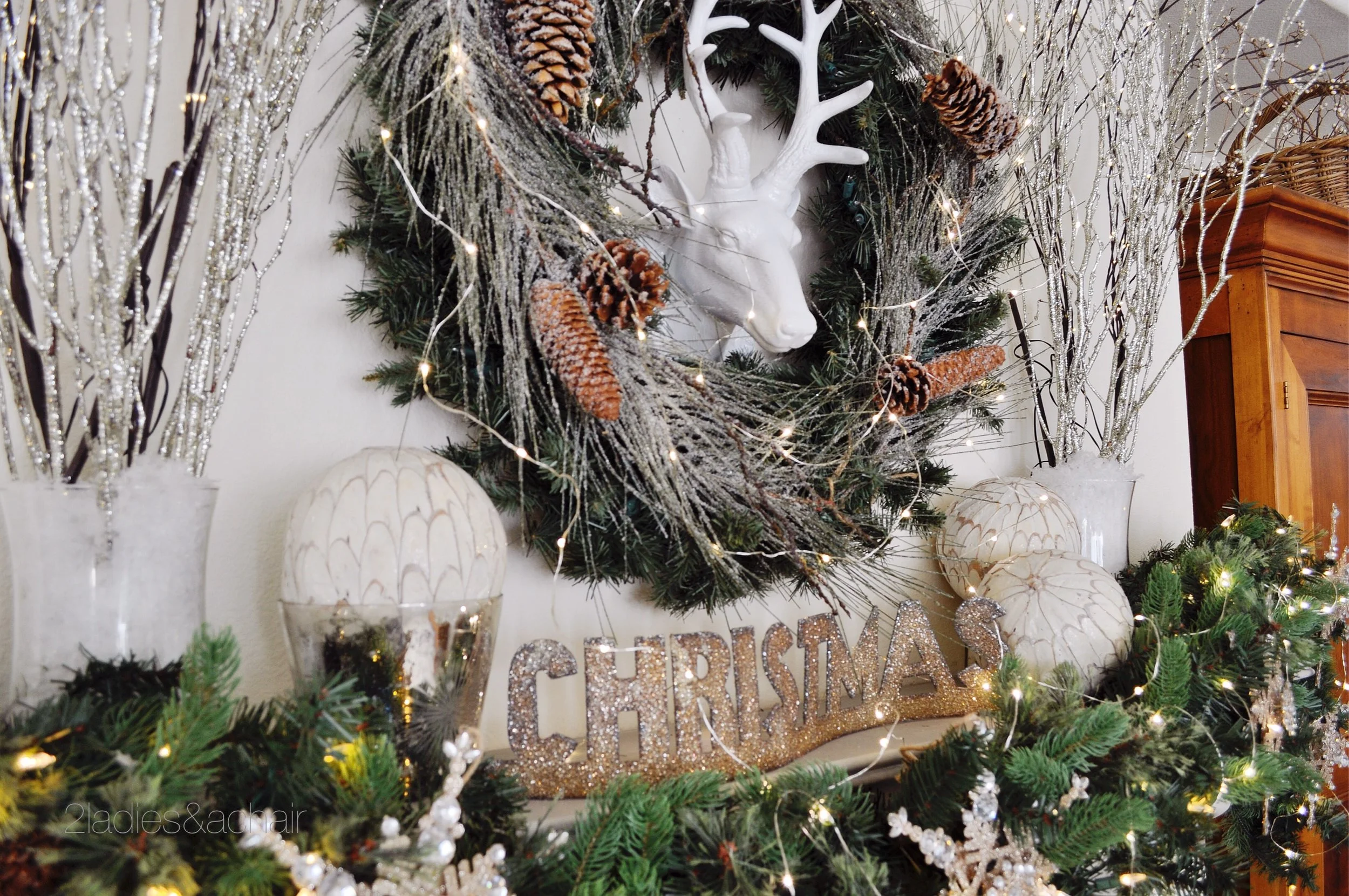 Glittery snowflakes and fairy lights are set last.