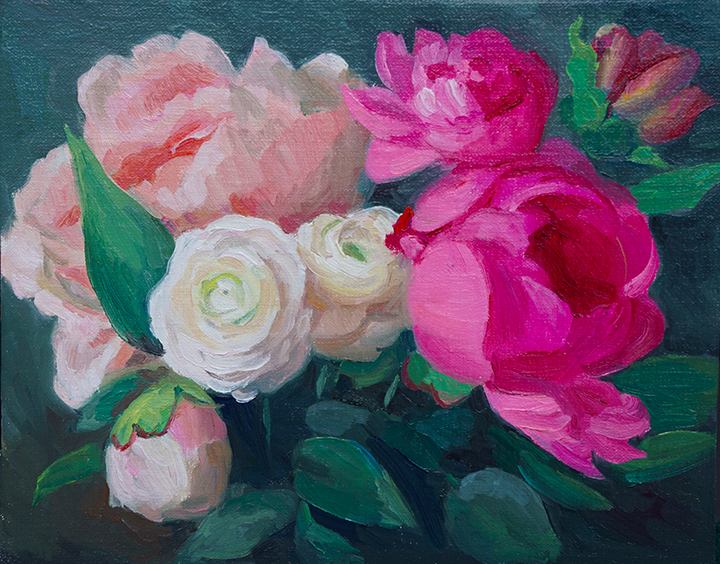 Ranuculus and Peonies 8 x 10Oil / $400